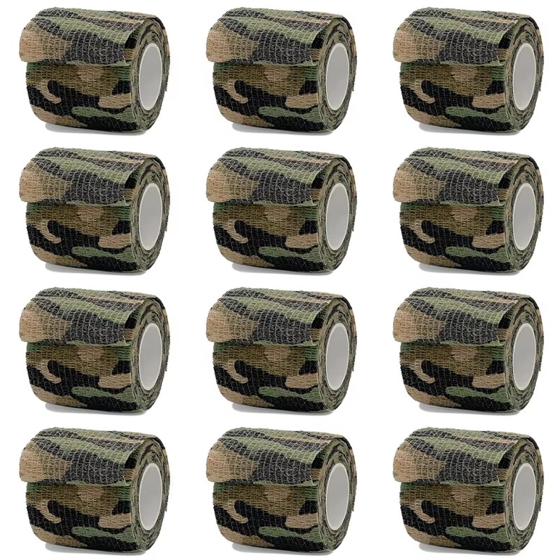 Outdoor Hunting Fabric - 1/6/12Pcs Wetland Camouflage ยืดหยุ่นการล่าสัตว์กลางแจ้งเทปพรางกันน้ําทนทาน Self กาวผ้าพันแผลยืดหยุ่น