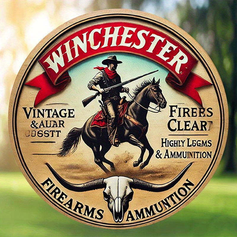 Outdoor Hunting Events - ป้ายโลหะทรงกลมวินเทจ Winchester สำหรับตกแต่งผนังธีมล่าสัตว์ ของขวัญสุดพิเศษสำหรับนักล่าสัตว์และผู้ที่ชื่นชอบกิจกรรมกลางแจ้ง